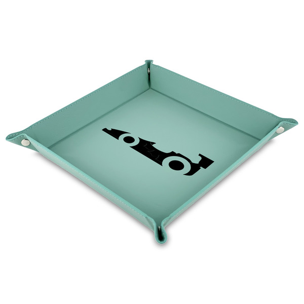 Custom Racing Car 9" x 9" Teal Faux Leather Valet Tray