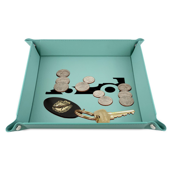 Racing Car 9" x 9" Teal Leatherette Snap Up Tray - STYLED