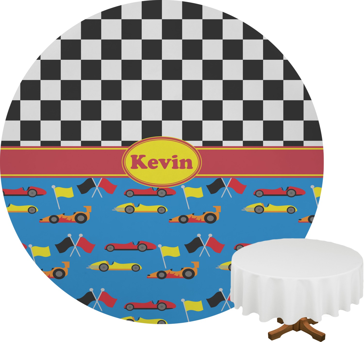Racing Car Round Table Cloth 90" (Personalized) YouCustomizeIt