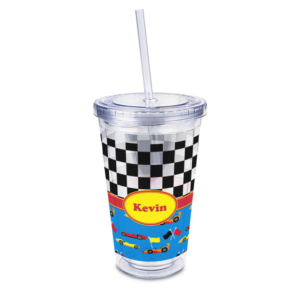 Custom Racing Car 16oz Double Wall Acrylic Tumbler with Lid & Straw - Full Print (Personalized)
