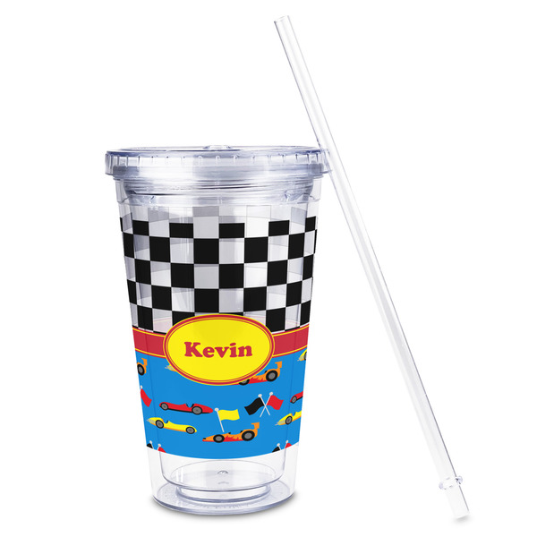 Racing Car Acrylic Tumbler - Full Print - Front straw out