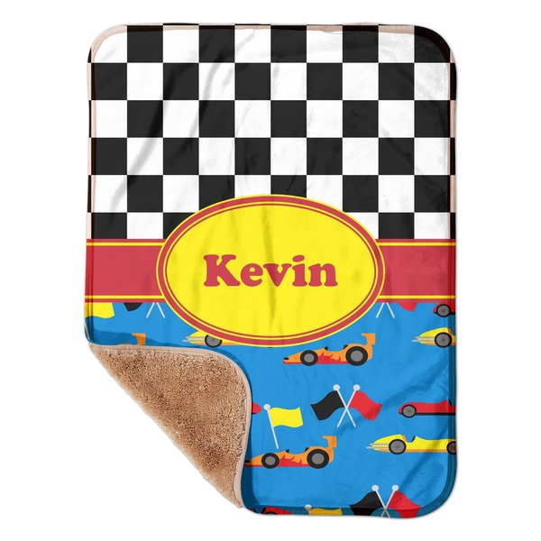 Custom Racing Car Sherpa Baby Blanket - 30" x 40" w/ Name or Text