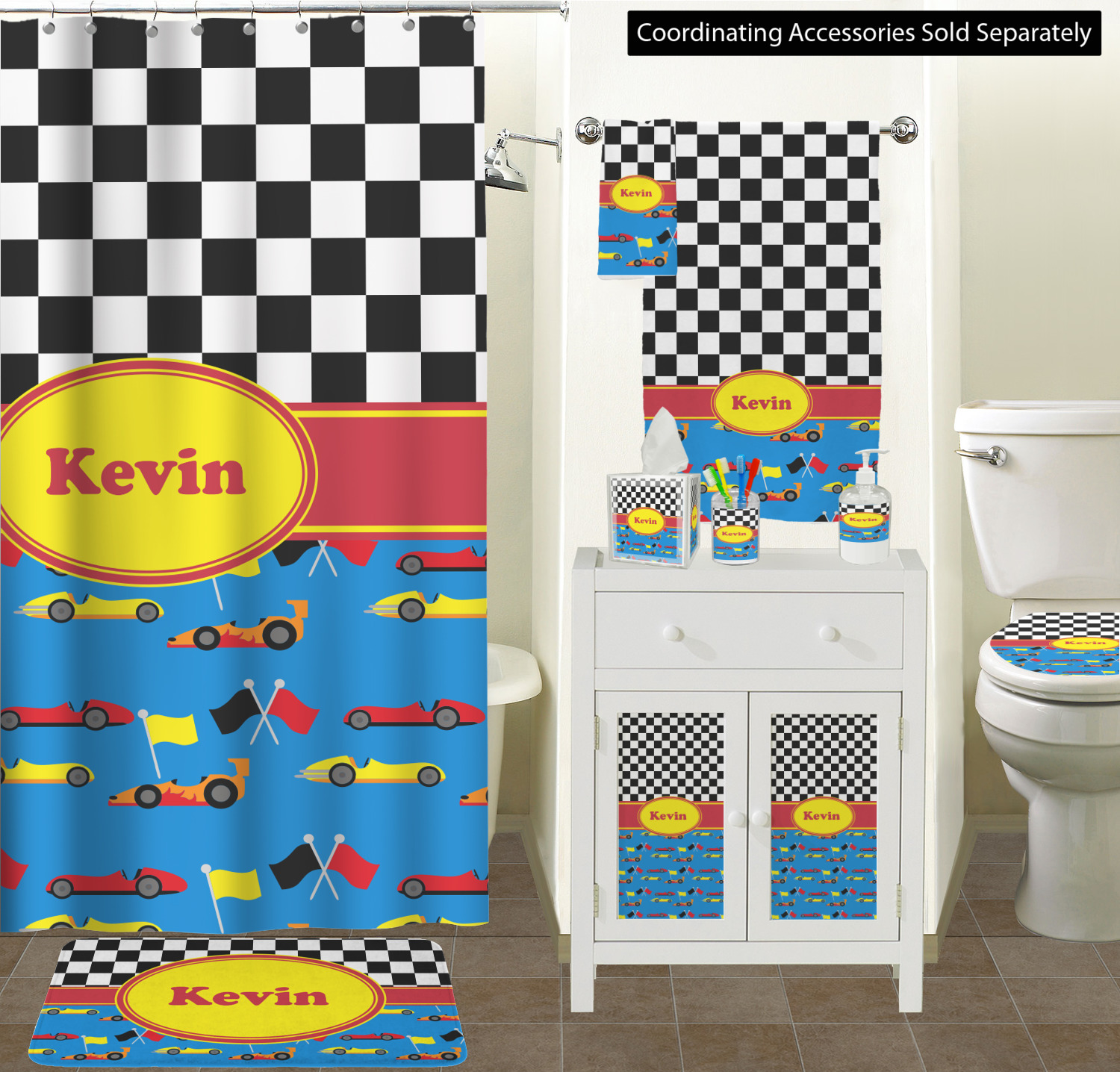 Racing Car Ceramic Bathroom Accessories Set (Personalized) YouCustomizeIt