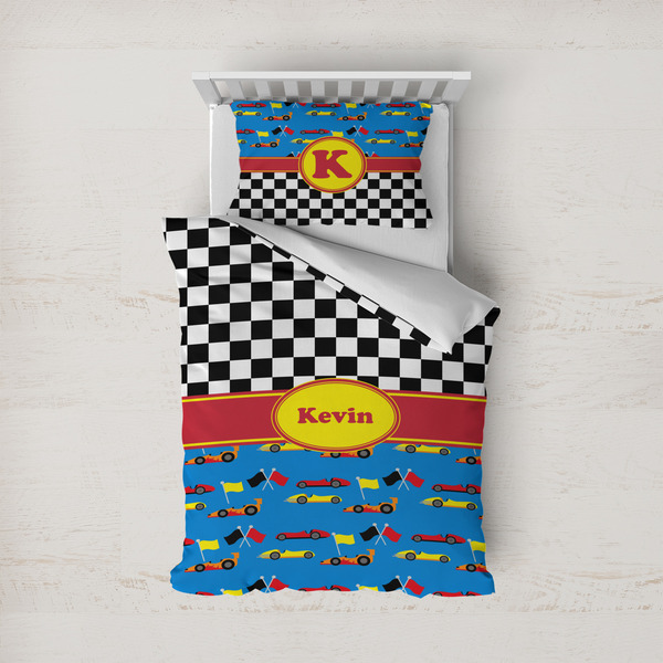 Custom Racing Car Duvet Cover Set - Twin (Personalized)