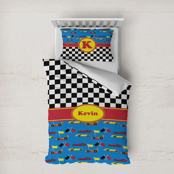 Custom Racing Car Duvet Cover Set - Twin XL (Personalized)