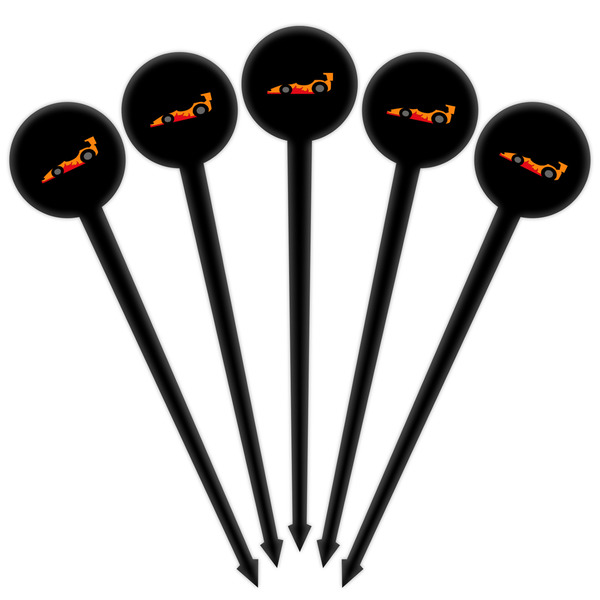 Racing Car Black Plastic 4" Food Pick - Round - Fan View