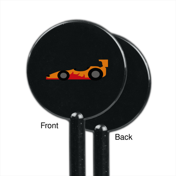 Racing Car Black Plastic 5.5" Stir Stick - Single Sided - Round - Front & Back