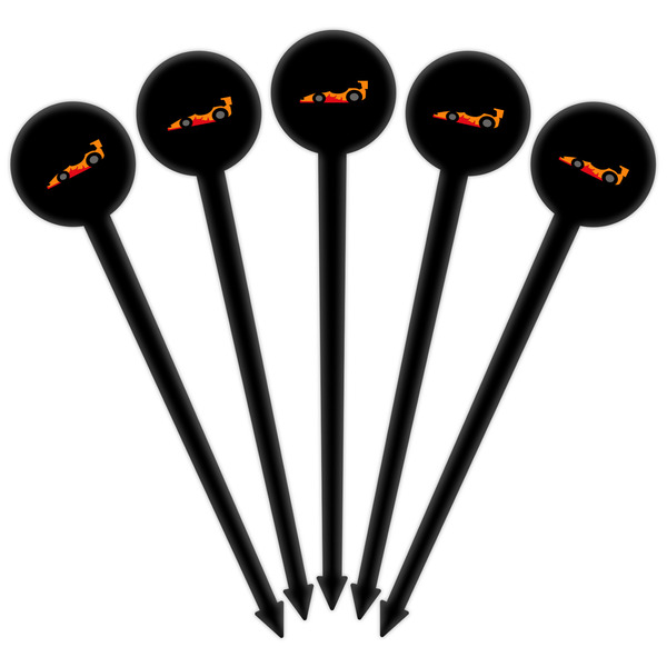 Racing Car Black Plastic 6" Food Pick - Round - Fan View