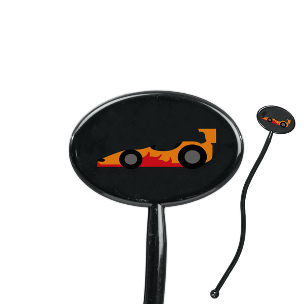 Custom Racing Car 7" Oval Plastic Stir Sticks - Black - Single Sided