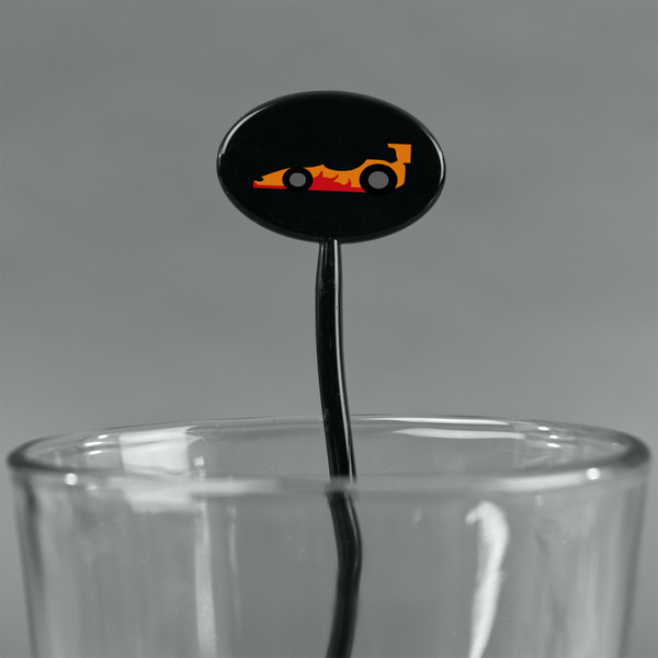 Racing Car Black Plastic 7" Stir Stick - Oval - Main