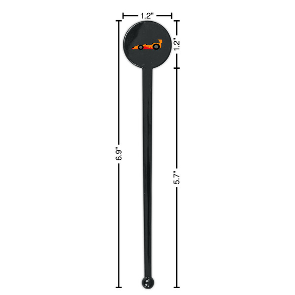 Racing Car Black Plastic 7" Stir Stick - Round - Dimensions