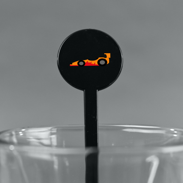Racing Car Black Plastic 7" Stir Stick - Round - Main