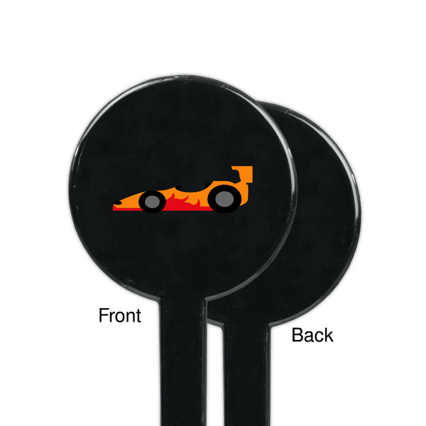 Racing Car Black Plastic 7" Stir Stick - Single Sided - Round - Front & Back