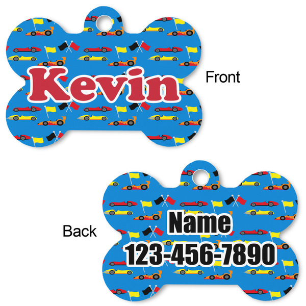Racing Car Bone Shaped Dog Tag - Front & Back