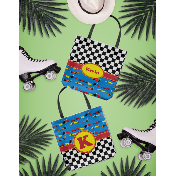 Racing Car Canvas Tote Lifestyle Front and Back- 13x13