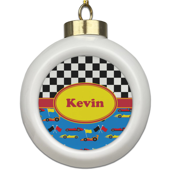 Custom Racing Car Ceramic Ball Ornament (Personalized)