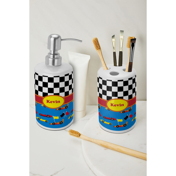 Racing Car Ceramic Bathroom Accessories - LIFESTYLE (toothbrush holder & soap dispenser)