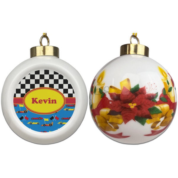 Racing Car Ceramic Christmas Ornament - Poinsettias (APPROVAL)