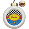 Racing Car Ceramic Christmas Ornament - Poinsettias (Front View)