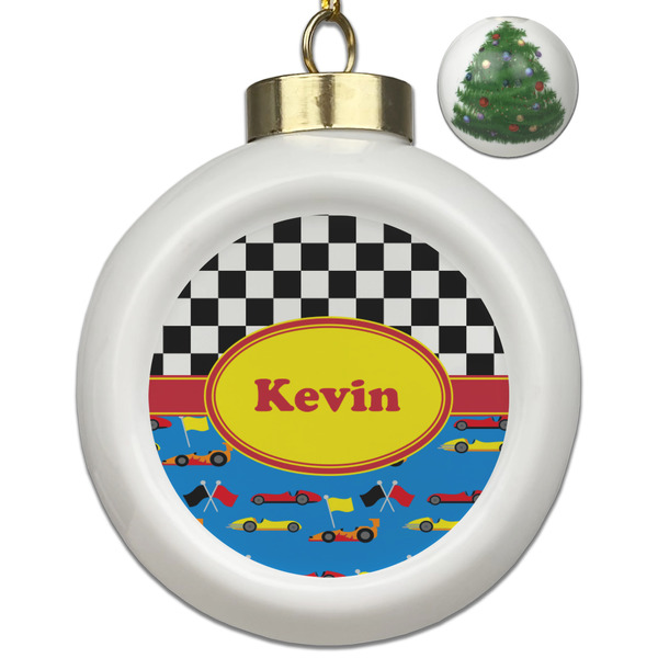 Custom Racing Car Ceramic Ball Ornament - Christmas Tree (Personalized)