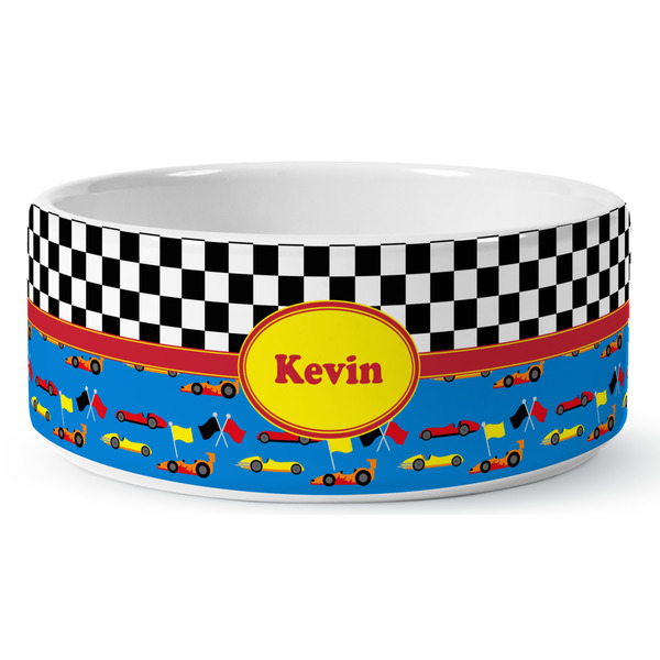 Racing Car Ceramic Dog Bowl - Medium - Front