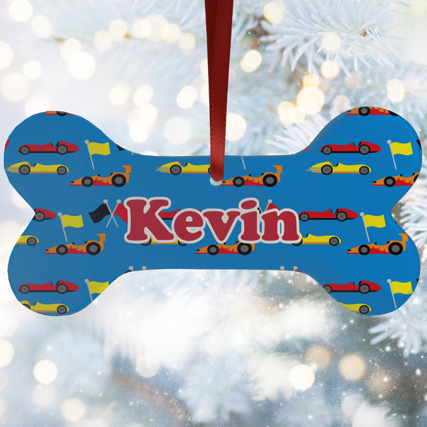 Custom Racing Car Ceramic Dog Ornament w/ Name or Text