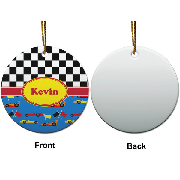 Racing Car Ceramic Flat Ornament - Circle Front & Back (APPROVAL)