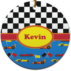 Racing Car Round Ceramic Ornament w/ Name or Text