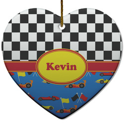 Racing Car Heart Ceramic Ornament w/ Name or Text