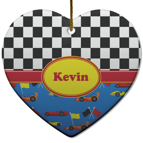 Racing Car Ceramic Flat Ornament - Heart (Front)