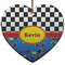 Racing Car Ceramic Flat Ornament - Heart (Front)