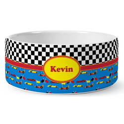 Racing Car Ceramic Dog Bowl (Personalized)