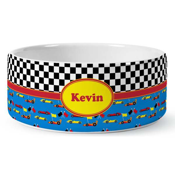 Custom Racing Car Ceramic Dog Bowl (Personalized)