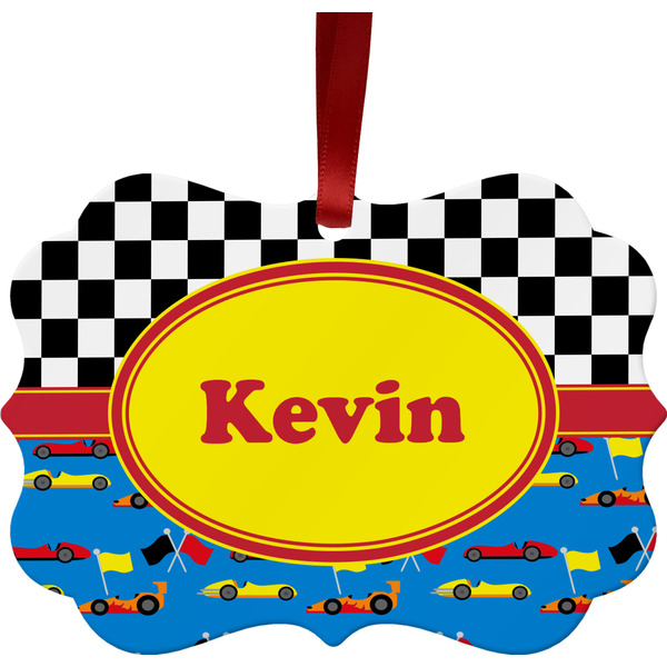 Custom Racing Car Metal Frame Ornament - Double Sided w/ Name or Text