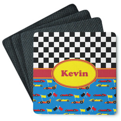 Racing Car Square Rubber Backed Coasters - Set of 4 (Personalized)