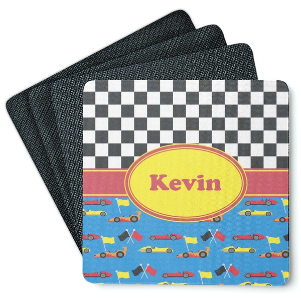 Custom Racing Car Square Rubber Backed Coasters - Set of 4 (Personalized)