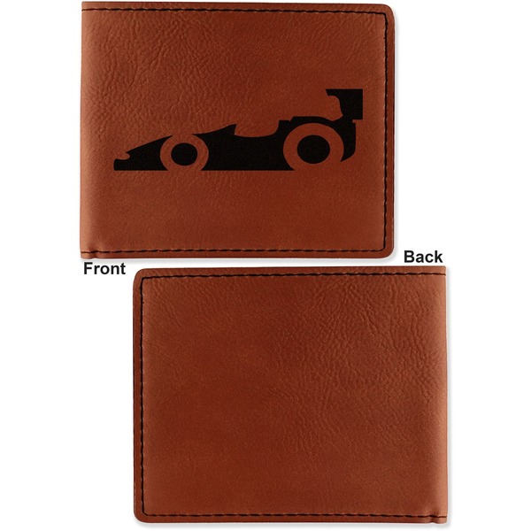 Racing Car Cognac Leatherette Bifold Wallets - Front and Back Single Sided - Apvl