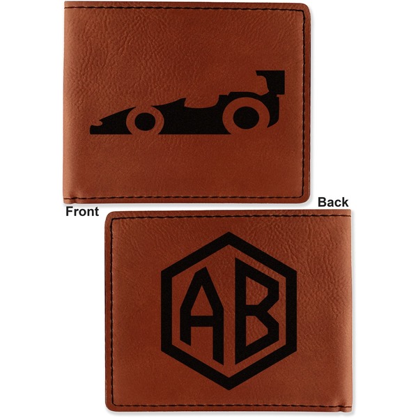 Racing Car Cognac Leatherette Bifold Wallets - Front and Back