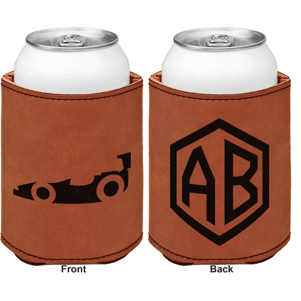 Racing Car Cognac Leatherette Can Sleeve - Double Sided Front and Back