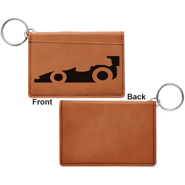 Racing Car Cognac Leatherette Keychain ID Holders - Front Apvl