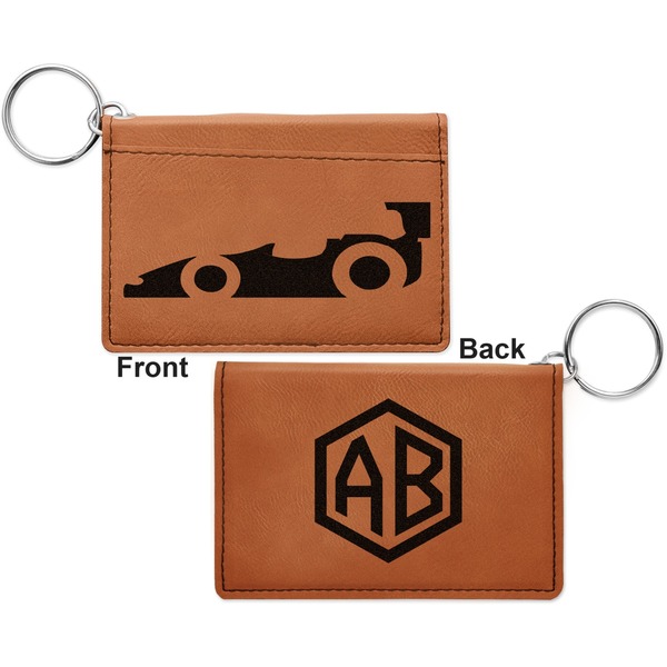 Racing Car Cognac Leatherette Keychain ID Holders - Front and Back Apvl
