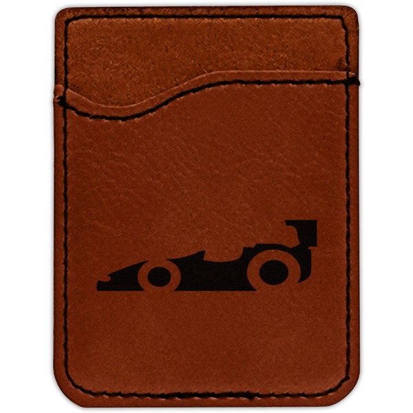 Racing Car Cognac Leatherette Phone Wallet close up