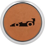 Racing Car Leatherette Round Coaster w/ Silver Edge - Single or Set