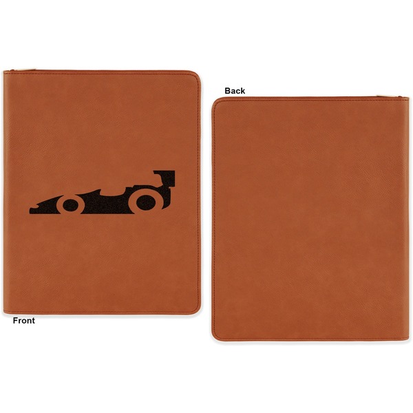Racing Car Cognac Leatherette Zipper Portfolios with Notepad - Single Sided - Apvl