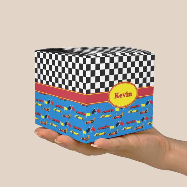 Racing Car Cube Favor Gift Box - On Hand - Scale View