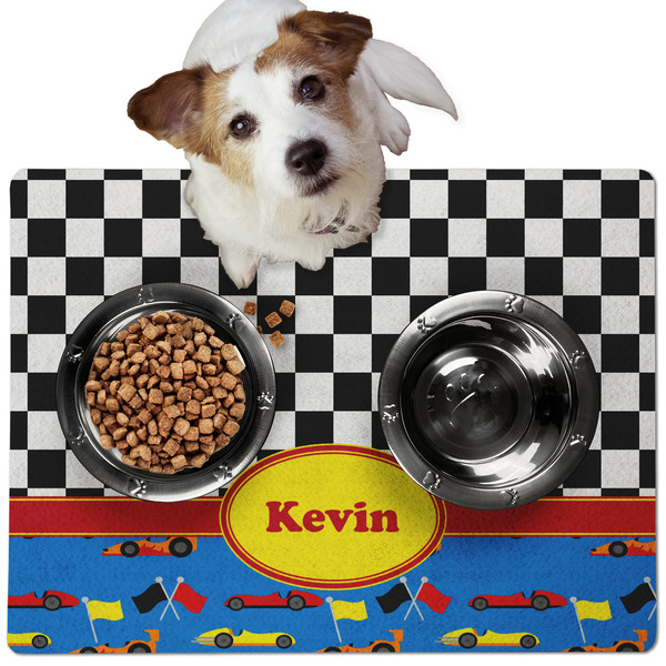 Custom Racing Car Dog Food Mat - Medium w/ Name or Text