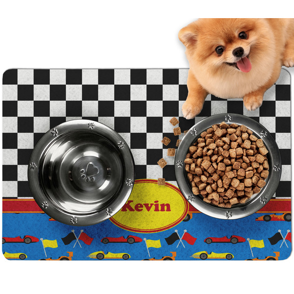Custom Racing Car Dog Food Mat - Small w/ Name or Text