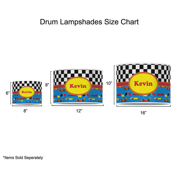 Racing Car Drum Lampshades - Sizing Chart