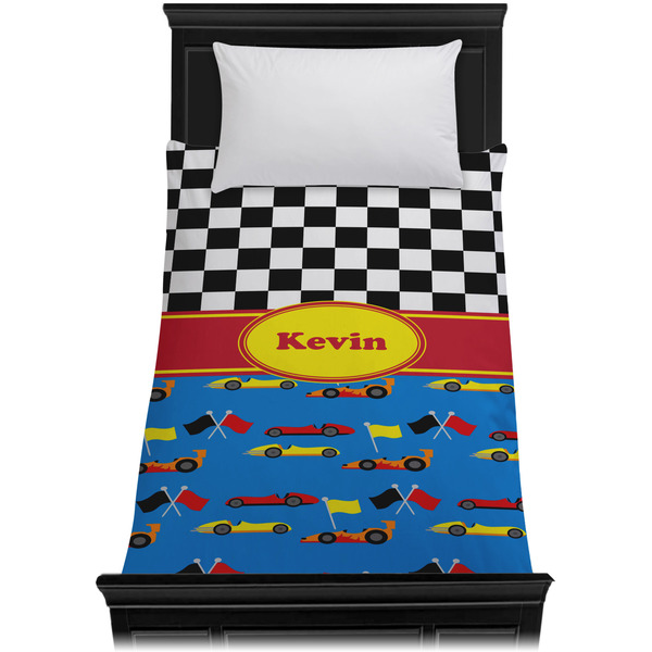 Racing Car Duvet Cover - Twin XL - On Bed - No Prop