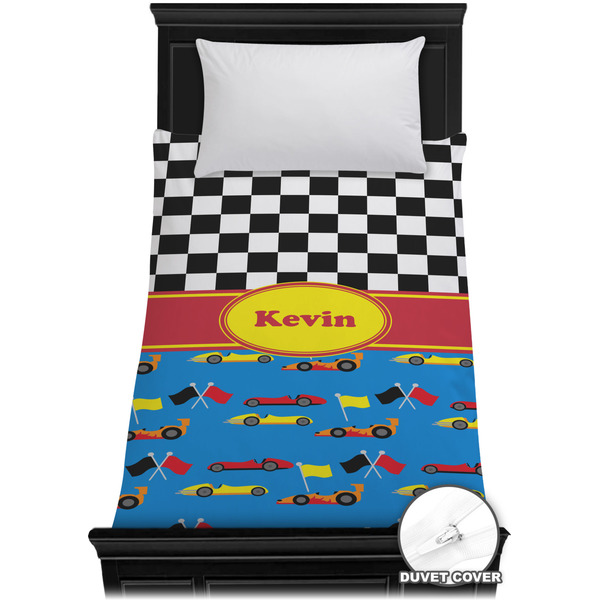 Custom Racing Car Duvet Cover - Twin XL (Personalized)